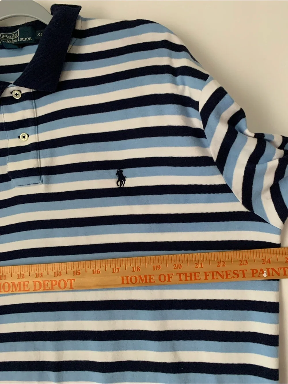 Polo Ralph Lauren Navy, Light Blue White Striped Soft Cotton Polo Shirt Size XL
